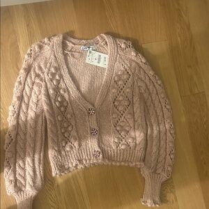 Chunky Knit Pink Cropped Cardigan Sweater